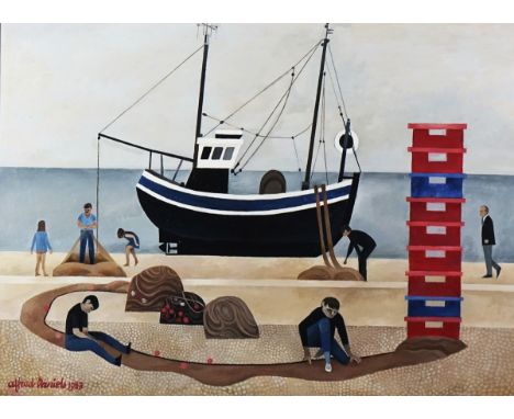 Alfred Daniels (British, 1924-2015)Hastings Beachsigned and dated 'Alfred Daniels 1983' (lower left)oil on board44 x 60cmARRC