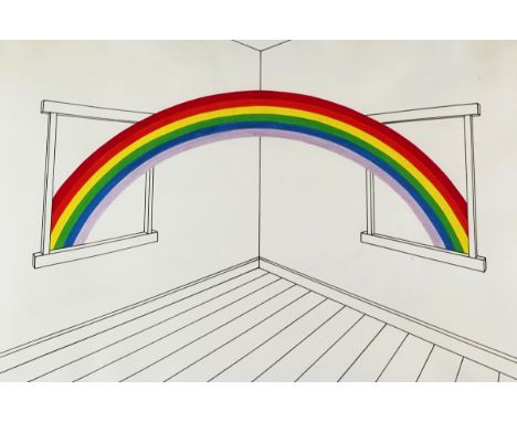 Patrick Hughes (British, b. 1939)Rainbow Through Windowssigned, dated and titled in pencil 'Patrick Hughes 75, 59/75' (in low