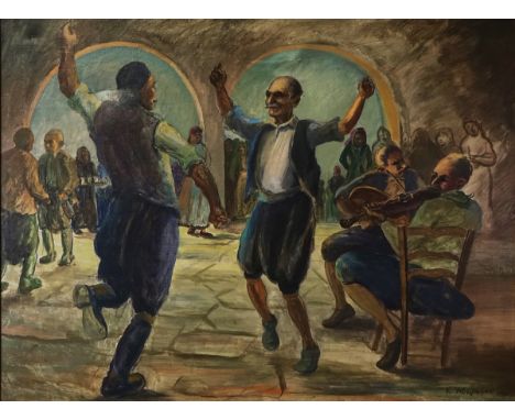 Kostas Averkiou (Cypriot, 1917-1981)Cypriot folk dancingsigned and dated 'K Averkiou 1950' (lower right)oil on canvas74 x 98c