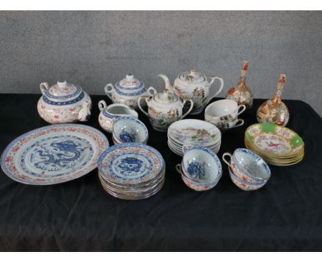 Various 19th century and later ceramics to include a Japanese egg shell porcelain teaset, a Chinese blue and white 'rice' pat