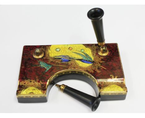 A Carlton Ware pen stand, length 14.5cm. Condition - one pen holder broken off at joint, otherwise ok.