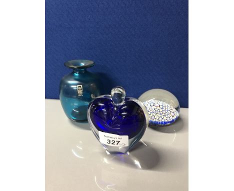 MDINA BLUE VASE- MILLEFIORI PAPERWEIGHT + BLUE GLASS PERFUME