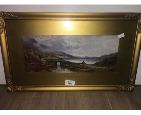 OLD PRINT OF MAN ON HORSE BRIDGE LOCH IN ORNATE GILT FRAME