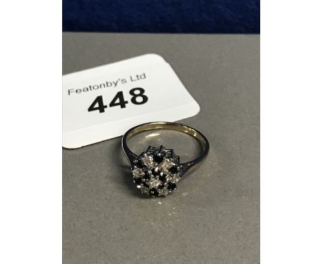 9CT GOLD DIAMOND AND SAPPHIRE RING