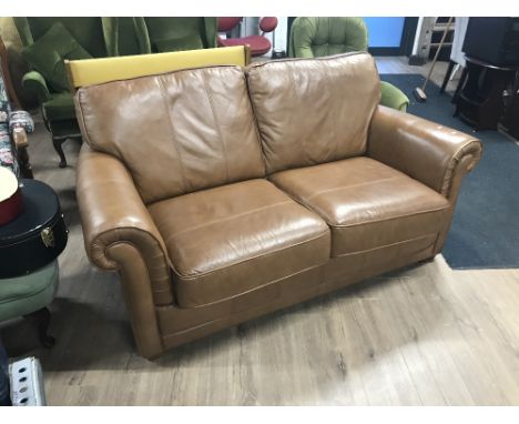 TAN LEATHER 2 SEATER SOFA