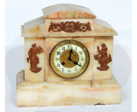 LATE 19th CENTURY ONYX AND COPPER MOUNTED MANTEL CLOCK with French Japy Freres movement