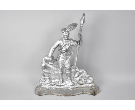 A 19th Century Cast Iron Door Porter in the Form of a Kilted Scottish Warrior with Spear, 32cms Wide and 40cms High 