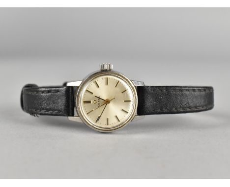 A Vintage Ladies Omega Wristwatch, Silvered Dial with Baton Hour indicators, Stainless Steel Case Measuring 21mm Diameter, Cu