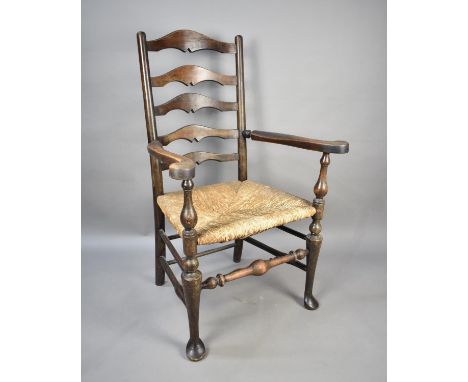 A Late 19th/Early 20th Century Rush Seated Ladder Back Armchair 