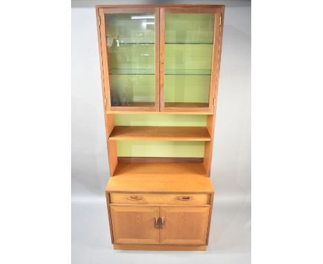 A G-Plan Display Cabinet, The Base with Long Drawer over Cupboard, Open Shelf Over and Glazed Display Cabinet with Two Glass 