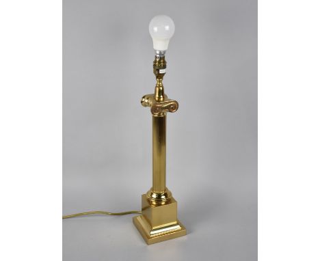 A Modern Brass Table Lamp Base in the Form of a Reeded Corinthian Column, No Shade, 48cms High 