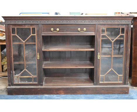 A 19th Century Mahogany Sideboard Cabinet with Central Open Three Shelf Section Surmounted by Long Drawer and Flanked by Glaz