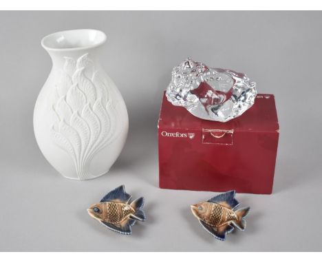 An Orrefors Tealight Stand, a Pair of Wade Angelfish and a Kaiser Vase 