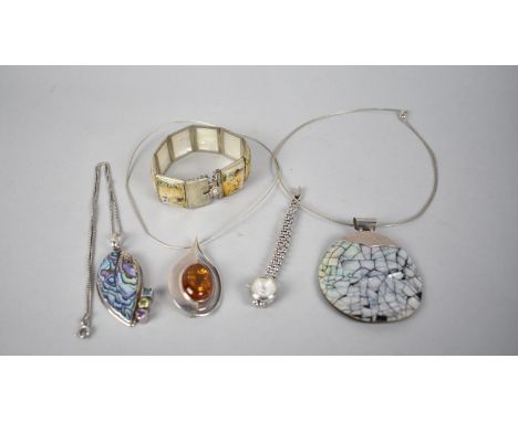 A Collection of Silver Items to include Ladies Rotary Wristwatch, Persian Panelled Bracelet with Painted Mother of Pearl Deco