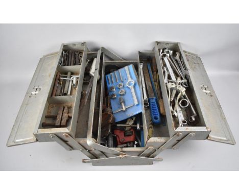 A Metal Toolbox Containing Spanners, Wrenches and Other Workshop Tools 