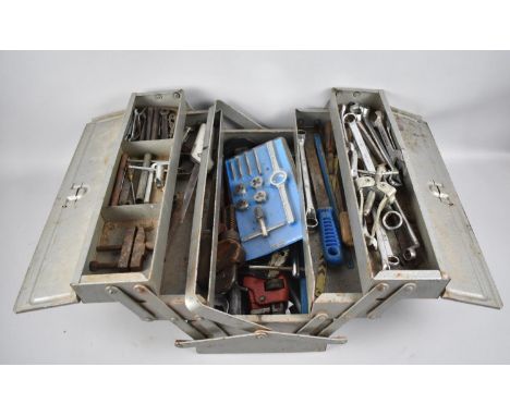 A Metal Toolbox Containing Spanners, Wrenches and Other Workshop Tools 