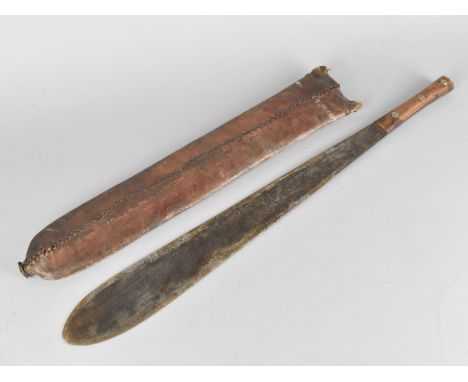 A Vintage Wooden Handled Maasai Simi in Animal Skin Scabbard , Total Length 57cm