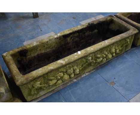 A Reconstituted Stone Rectangular Garden Planter with Moulded Relief Decoration, 91cm wide 