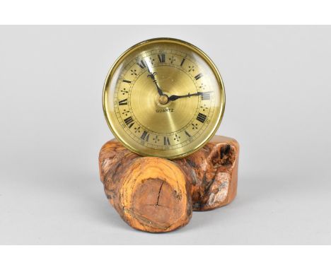 A Late 20th Century Mantel Clock with Battery Movement, Set on Section of Tree Trunk, 12cm Wide 