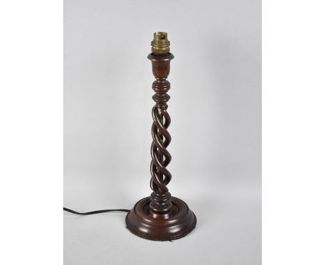 An Early 20th Century Turned Wooden Open Spiral Table Lamp Base, No Shade, 38cm High 