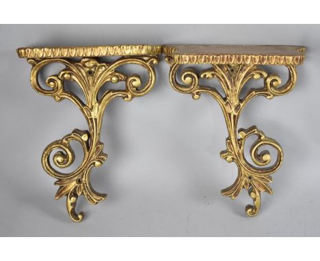 A Pair of Modern Gilt Painted Continental Shelf Sconces, 19cm wide and 24cm high 