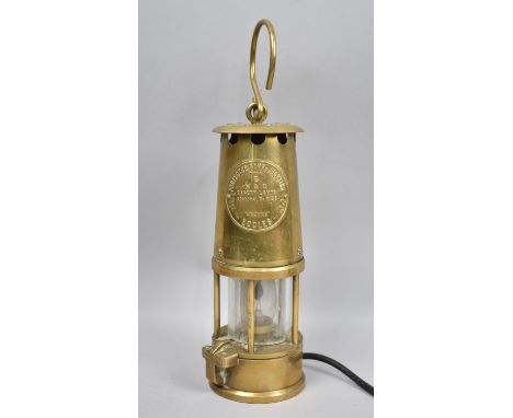 A Souvenir Brass Miner's Safety Lamp Converted to Table lamp, 26cm High 