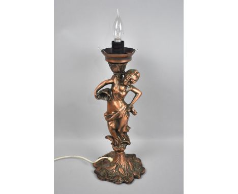 A Mid 20th Century Figural Metal Table Lamp Base, Missing Globe Shade, 45cm High 