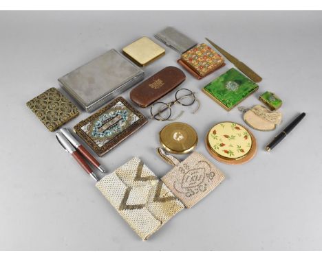 A Collection of Various Early, Mid and Later Ladies Items to Comprise Powder Compacts, Embroidered Purse, Matching Faux Marbl