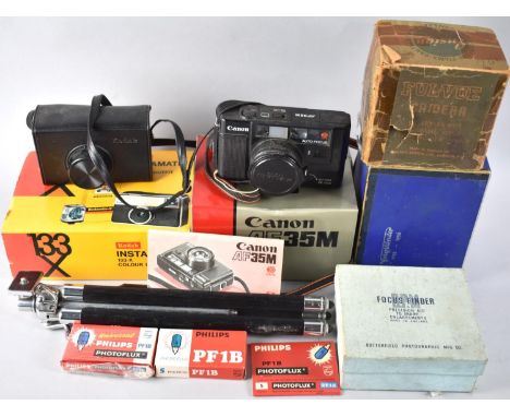A Collection of Various Vintage Cameras, Tripod, Empty Camera Boxes etc 