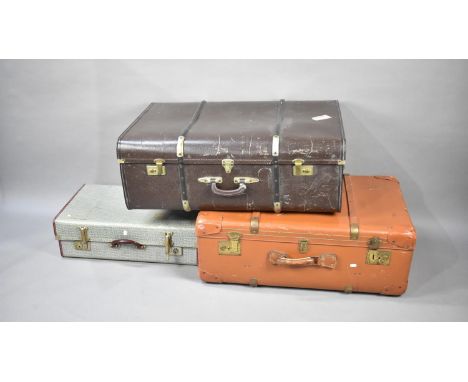 Two Vintage Travelling Trunks and a Smaller Suitcase 