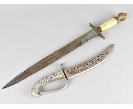 A Modern Indian Curved Blade Dagger with Scabbard and a Indian Long Blade Dagger, Handle AF 