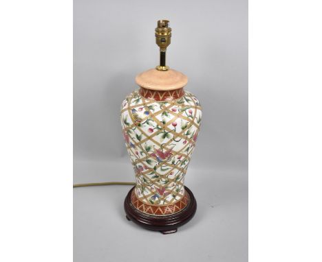 A Modern Ceramic Vase Shaped Table Lamp Base on Turned wooden Plinth, No Shade, 46cm High 