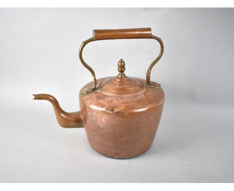 A Vintage Large Copper Kettle with Acorn Finial, 31cm High 