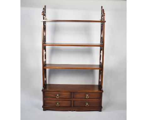 A Reproduction Mahogany Wall Hanging Shelf Unit with Four Short Drawers to Base and Three Shelves Over , 64cm Wide 112cm High