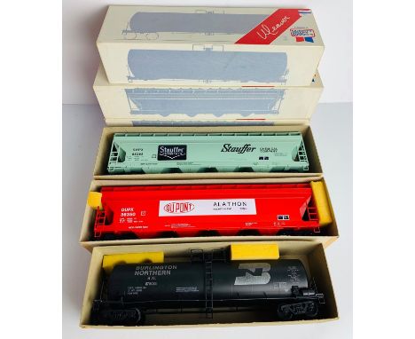 3x Weaver O Gauge Including 2x  55' ACF Covered Hopper Car Wagons &amp; 1x 50' Single Dome Tank Car - All Boxed P&amp;P group