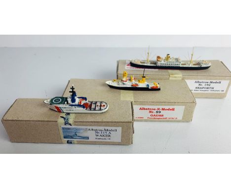 3x Albatros Models 1:1250 Scale Model Ships to Include: Nr: 192 Seaforth, Nr: 59 Gauss, Nr: 115A Waker - All 3x Models Boxed 