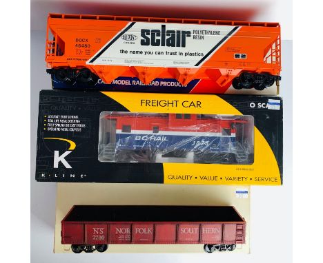 3x Assorted O Gauge US Freight Wagons - All Boxed P&amp;P group 2 (£20 for the first item and £2.50 for subsequent items) 
