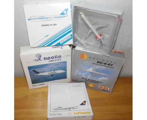 Five mixed scale aeroplanes Herpa, Star Jets, Schabak 1.500 and 1.600 scale P&amp;P group 2 (£20 for the first item and £2.50