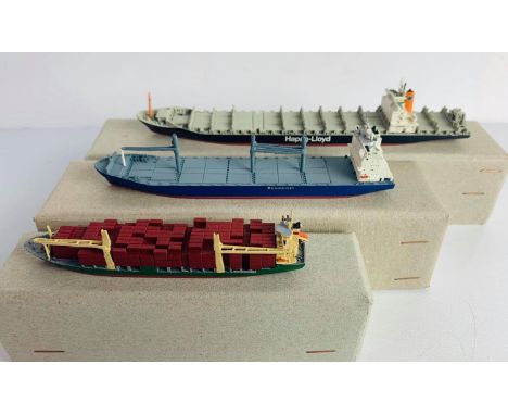 3x Bille 1:1250 Scale Model Ships to Include: Bl 109 Cape Bonavista, Bl 128 CCNI Chiloe, Bl 100 Heidelberg Express - All 3 Mo