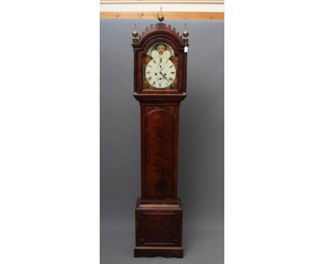 A MAHOGANY LONGCASE signed Chapman Chatham, the eight day movement with anchor escapement striking on a bell, 12" arched dial