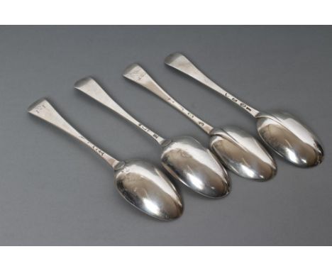 TWO GEORGE III SILVER FANCY BACK DESSERT SPOONS, maker Whipham & Wright, London, possibly 1766, and maker unknown, London 174