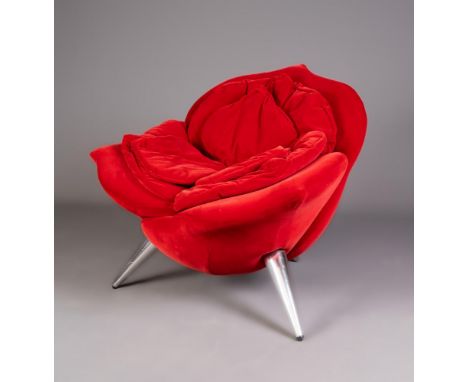 MASANORI UMEDA FOR EDRA, ROSE CHAIR in red velvet, on polished aluminium splayed legs, designed in 1990, 34 1/2" x 18" x 31" 