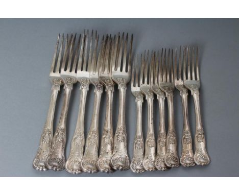 A COMPOSITE SET OF SIX VICTORIAN SILVER TABLE AND DESSERT FORKS, mark JW(?), London 1840 (one table fork CB, 1874 and two des