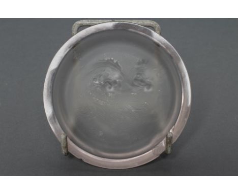A LALIQUE GLASS CLEAR PIN TRAY, the interior moulded in high relief with "Deux Zephyrs", R Lalique France engraved in script 