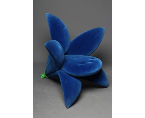 MASANORI UMEDA FOR EDRA, LILY CHAIR in blue velvet, with green plastic rear roller, 39 1/2" x 20" x 35" (This item is offered
