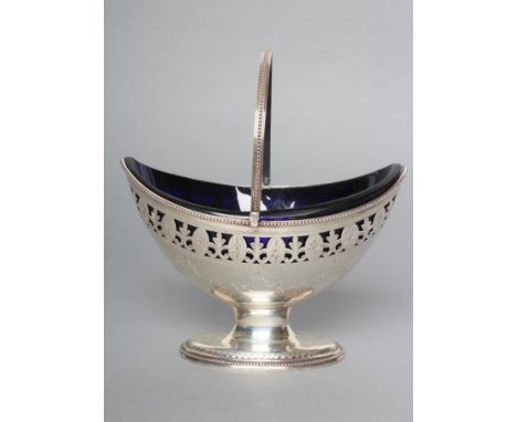 A GEORGE III SILVER SUGAR BASKET, maker Robert Hennell, London 1787, of eliptical form with cast and applied bead rim and ove