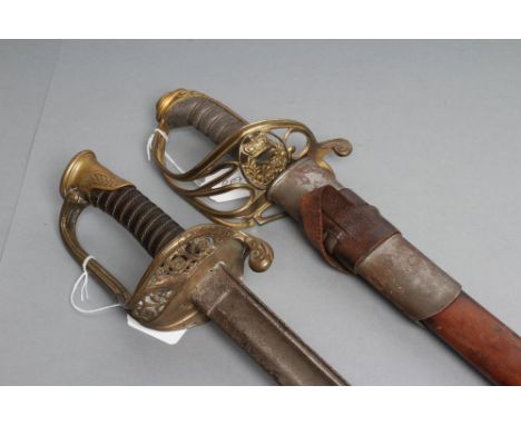 AN 1822 PATTERN OFFICER'S SWORD, with 32 1/4" pipe back blade, brass hilt bearing crossed sword and scabbard cypher, shagreen