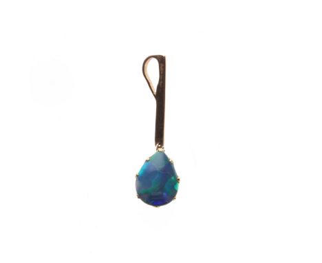 Boulder Opal Pear Shaped Rose Gold Drop Pendant. The gold has been tested to 9ct. The loop holding the opal is slightly open.