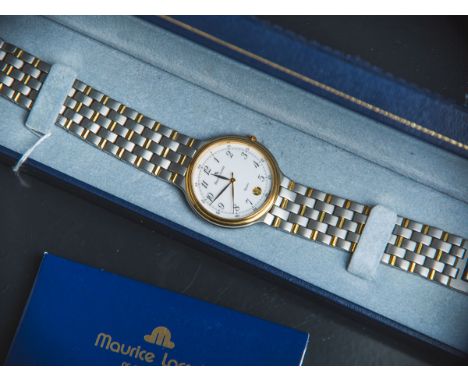 Maurice Lacroix Herrenarmbanduhr (Schweiz, 1990er Jahre), Edelstahl m. Goldakzenten,weißes Zifferblatt m. schwarzen arab. Zah