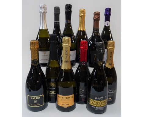 12 BOTTLES ITALIAN SPARKLING WINEValdo Numero 10 2017; Vinuva Extra Dry; Valdo Cuvée del Fondatore 2018; Coste Petrai Gran Cu